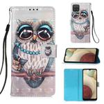 For Samsung Galaxy A12 3D Painting Horizontal Flip Leather Case with Holder & Card Slot & Wallet & Lanyard(Cute Owl)