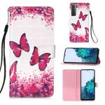 For Samsung Galaxy 21 5G 3D Painting Horizontal Flip Leather Case with Holder & Card Slot & Wallet & Lanyard(Rose Butterfly)