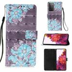 For Samsung Galaxy 21 Ultra 5G 3D Painting Horizontal Flip Leather Case with Holder & Card Slot & Wallet & Lanyard(Blue Flower)