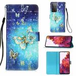 For Samsung Galaxy 21 Ultra 5G 3D Painting Horizontal Flip Leather Case with Holder & Card Slot & Wallet & Lanyard(Golden Butterfly)