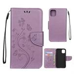 For iPhone 11 Pro Butterfly Flower Pattern Horizontal Flip Leather Case with Holder & Card Slots & Wallet(Light Purple)