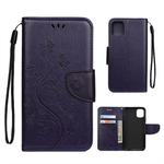 For iPhone 11 Butterfly Flower Pattern Horizontal Flip Leather Case with Holder & Card Slots & Wallet(Deep Purple)