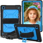 For Samsung Galaxy Tab A7 10.4 (2020) T500 Contrast Color Silicone + PC Combination Case with Holder(Black + Blue)