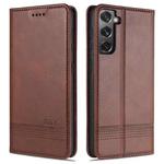 For Samsung Galaxy S21 5G AZNS Magnetic Calf Texture Horizontal Flip Leather Case with Card Slots & Holder & Wallet(Dark Brown)