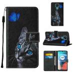 For Motorola Moto E7 Cross Texture Painting Pattern Horizontal Flip Leather Case with Holder & Card Slots & Wallet & Lanyard(Blue Butterfly Cat Eyes)