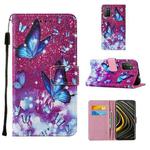 For Xiaomi Poco M3 Cross Texture Painting Pattern Horizontal Flip Leather Case with Holder & Card Slots & Wallet & Lanyard(Purple Butterfly)