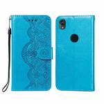 For Motorola Moto E6 Flower Vine Embossing Pattern Horizontal Flip Leather Case with Card Slot & Holder & Wallet & Lanyard(Blue)