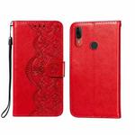 For Motorola Moto E6 Plus Flower Vine Embossing Pattern Horizontal Flip Leather Case with Card Slot & Holder & Wallet & Lanyard(Red)