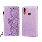 For Motorola Moto E6 Plus Flower Vine Embossing Pattern Horizontal Flip Leather Case with Card Slot & Holder & Wallet & Lanyard(Purple)