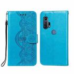 For Motorola Moto Edge Plus Flower Vine Embossing Pattern Horizontal Flip Leather Case with Card Slot & Holder & Wallet & Lanyard(Blue)