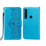 For Motorola Moto G8 Plus Flower Vine Embossing Pattern Horizontal Flip Leather Case with Card Slot & Holder & Wallet & Lanyard(Blue)