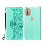 For Motorola Moto G9 Plus Flower Vine Embossing Pattern Horizontal Flip Leather Case with Card Slot & Holder & Wallet & Lanyard(Green)