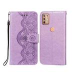 For Motorola Moto G9 Plus Flower Vine Embossing Pattern Horizontal Flip Leather Case with Card Slot & Holder & Wallet & Lanyard(Purple)