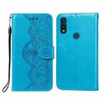 For Motorola Moto E(2020) / E7 Flower Vine Embossing Pattern Horizontal Flip Leather Case with Card Slot & Holder & Wallet & Lanyard(Blue)