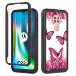 For Motorola Moto G9 Play 3 in 1 Card PC + TPU Shockproof Protective Case(Rose Red Butterfly)