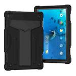 For Lenovo M10 FHD REL TB-X605F T-shaped Bracket Contrast Color Shockproof PC + Silicone Protective Case(Black)