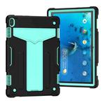 For Lenovo M10 FHD REL TB-X605F T-shaped Bracket Contrast Color Shockproof PC + Silicone Protective Case(Black + Mint Green)