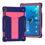 For Lenovo M10 FHD REL TB-X605F T-shaped Bracket Contrast Color Shockproof PC + Silicone Protective Case(Navy Blue + Rose Red)