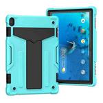 For Lenovo M10 FHD REL TB-X605F T-shaped Bracket Contrast Color Shockproof PC + Silicone Protective Case(Mint Green + Black)