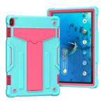 For Lenovo M10 FHD REL TB-X605F T-shaped Bracket Contrast Color Shockproof PC + Silicone Protective Case(Mint Green + Rose Red)