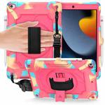360 Degree Rotation Turntable Contrast Color Robot Shockproof Silicone + PC Protective Case with Holder For iPad 10.2 / 10.2 (2020) / Pro 10.5(Colorful + Rose Red)