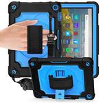 For Amazon Kindle Fire HD 8 2020 360 Degree Rotation Turntable Contrast Color Robot Shockproof Silicone + PC Protective Case with Holder(Black + Blue)