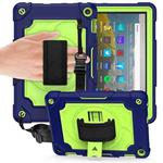 For Amazon Kindle Fire HD 8 2020 360 Degree Rotation Turntable Contrast Color Robot Shockproof Silicone + PC Protective Case with Holder(Navy Blue + Yellow Green)