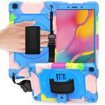 For Samsung Tab A 8.0 (2019)/T290 360 Degree Rotation Turntable Contrast Color Robot Shockproof Silicone + PC Protective Case with Holder(Colorful + Blue)