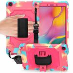 For Samsung Tab A 8.0 (2019)/T290 360 Degree Rotation Turntable Contrast Color Robot Shockproof Silicone + PC Protective Case with Holder(Colorful + Rose Red)