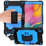 For Samsung Tab A 8.0 (2019)/T290 360 Degree Rotation Turntable Contrast Color Robot Shockproof Silicone + PC Protective Case with Holder(Black + Blue)