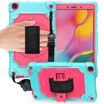 For Samsung Tab A 8.0 (2019)/T290 360 Degree Rotation Turntable Contrast Color Robot Shockproof Silicone + PC Protective Case with Holder(Mint Green + Rose Red)