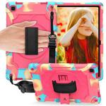 For Samsung Galaxy Tab A7 10.4 (2020)/T500 360 Degree Rotation Turntable Contrast Color Robot Shockproof Silicone + PC Protective Case with Holder(Colorful + Rose Red)