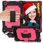 For Samsung Galaxy Tab A7 10.4 (2020)/T500 360 Degree Rotation Turntable Contrast Color Robot Shockproof Silicone + PC Protective Case with Holder(Black + Rose Red)