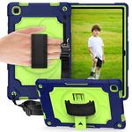 For Samsung Galaxy Tab A7 10.4 (2020)/T500 360 Degree Rotation Turntable Contrast Color Robot Shockproof Silicone + PC Protective Case with Holder(Navy Blue + Yellow Green)