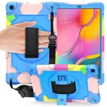 For Samsung Galaxy Tab A 10.1 (2019)/T515 360 Degree Rotation Turntable Contrast Color Robot Shockproof Silicone + PC Protective Case with Holder(Colorful + Blue)