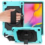 For Samsung Galaxy Tab A 10.1 (2019)/T515 360 Degree Rotation Turntable Contrast Color Robot Shockproof Silicone + PC Protective Case with Holder(Mint Green + Black)