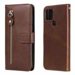 For Google Pixel 5 XL / Pixel 4a 5G Fashion Calf Texture Zipper Horizontal Flip Leather Case with Holder & Card Slots & Wallet(Brown)