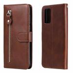 For Xiaomi Poco M3 / Redmi Note 9 4G Fashion Calf Texture Zipper Horizontal Flip Leather Case with Holder & Card Slots & Wallet(Brown)