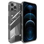 For iPhone 12 Pro Max High Transparent TPU Soft Frame + Glass Back Fine Hole Protective Case(Grey)