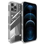 For iPhone 12 Pro Max High Transparent TPU Soft Frame + Glass Back Fine Hole Protective Case(Transparent)