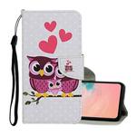 For Samsung Galaxy A12 Colored Drawing Pattern Horizontal Flip Leather Case with Holder & Card Slots & Wallet & Lanyard(Owl Family)