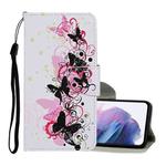 For Samsung Galaxy S21+ 5G Colored Drawing Pattern Horizontal Flip Leather Case with Holder & Card Slots & Wallet & Lanyard(Four Butterflies)