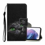 For Samsung Galaxy S21+ 5G Colored Drawing Pattern Horizontal Flip Leather Case with Holder & Card Slots & Wallet & Lanyard(Black Cat)