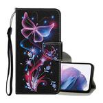 For Samsung Galaxy S21+ 5G Colored Drawing Pattern Horizontal Flip Leather Case with Holder & Card Slots & Wallet & Lanyard(Fluorescent Butterfly)