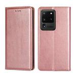 For Samsung Galaxy S20 Ultra PU + TPU Gloss Oil Solid Color Magnetic Horizontal Flip Leather Case with Holder & Card Slot & Wallet(Rose Gold)