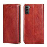 For Samsung Galaxy S21 5G PU + TPU Gloss Oil Solid Color Magnetic Horizontal Flip Leather Case with Holder & Card Slot & Wallet(Brown)