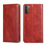 For Samsung Galaxy S21+ 5G PU + TPU Gloss Oil Solid Color Magnetic Horizontal Flip Leather Case with Holder & Card Slot & Wallet(Brown)
