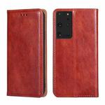 For Samsung Galaxy S21 Ultra 5G PU + TPU Gloss Oil Solid Color Magnetic Horizontal Flip Leather Case with Holder & Card Slot & Wallet(Brown)