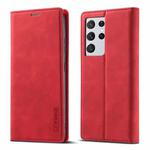 For Samsung Galaxy S21 Ultra 5G LC.IMEEKE Strong Magnetism Ultra-thin Horizontal Flip Matte TPU + PU Leather Case with Holder & Card Slots & Wallet(Red)