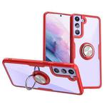 For Samsung Galaxy S21+ 5G Shockproof Transparent TPU + Acrylic Protective Case with Ring Holder(Red)